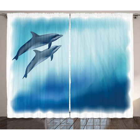 Dolphin Curtains 2 Panels Set Underwater Scene With Two Ocean