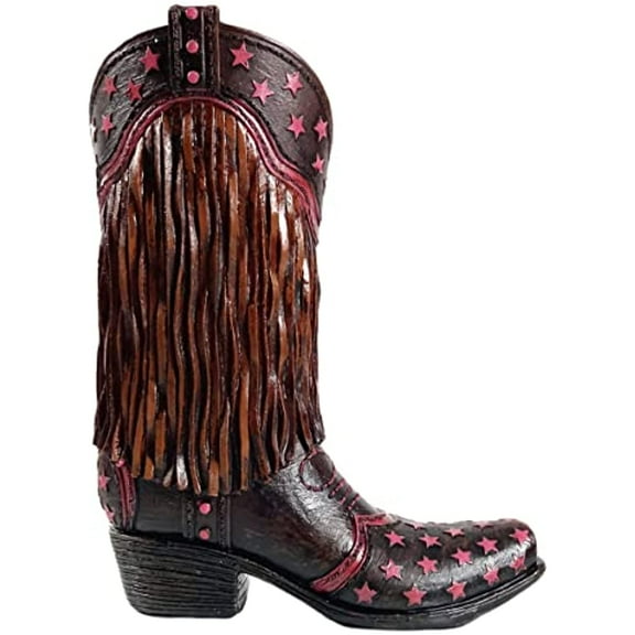 Urbalabs Western Cowgirl Boot Vase 8 Inch Brown Tassel Pink Stars Vase Decorative Cowboy Boots Vases Home Office Rustic Decor Country Living Wedding Centerpiece