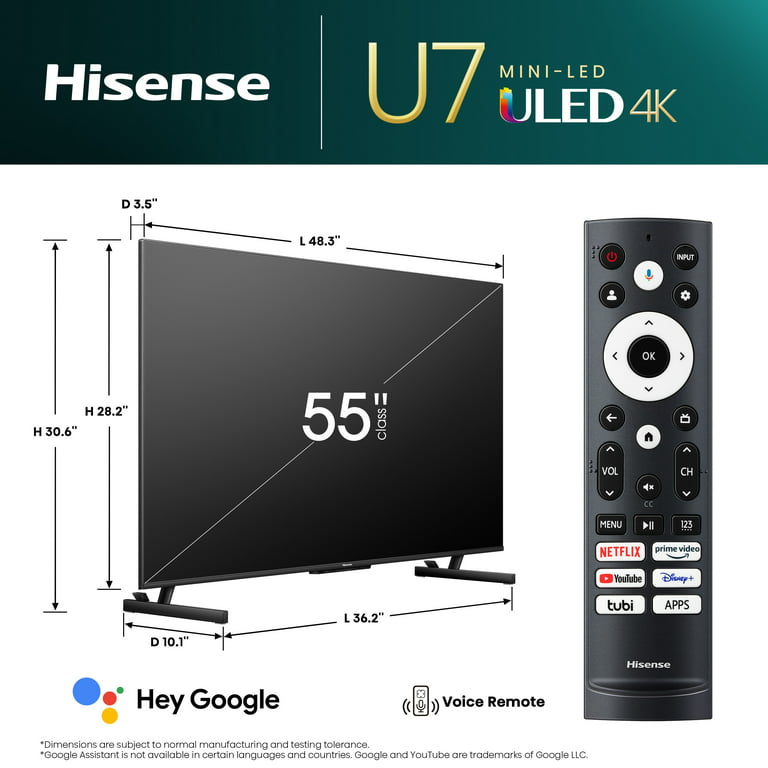Hisense 55 Class U7 Series Mini-LED ULED 4K UHD Google Smart TV (55U7K,  2023 Model) - QLED, Native 144Hz, 1000-Nit, Dolby Vision IQ, Full Array  Local