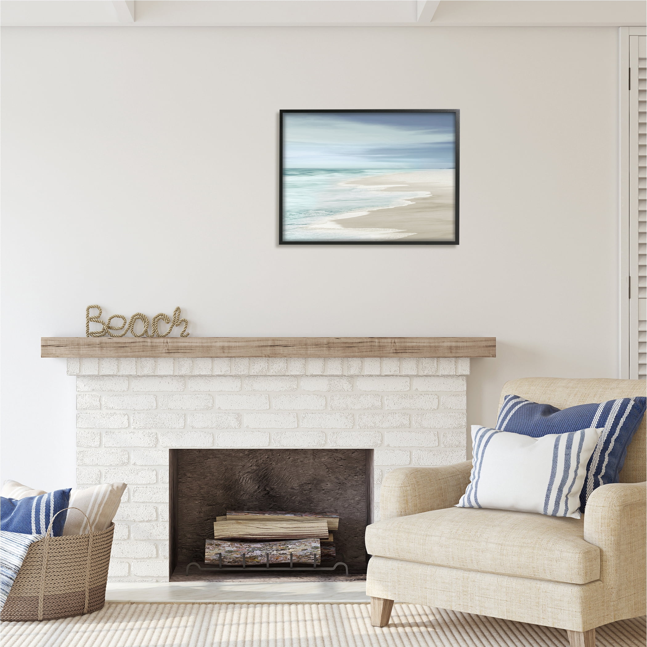 Stupell Industries Beach Foam Landscape Nature Photography Black Framed Art Print Wall Art, 30 x 24