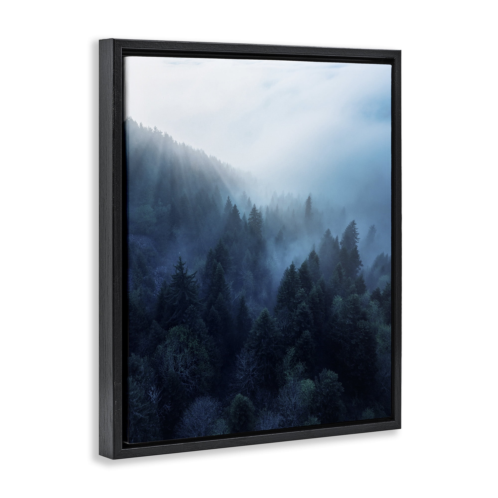 Stupell Industries Daylight over Pine Forest Mountain with Fog Jet Black Framed Floating Canvas Wall Art, 24x30, by Unsplash