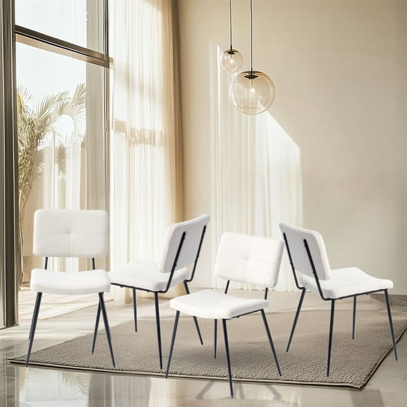 Homylin Juego de 4 Sillas de Comedor con Tejido Moderno sillas Laterales con Metal Piernas, Conjunto 4 sillas de Acento para Sala Estar,Cocina,Comedor, Cafe,Conferencia, Beige