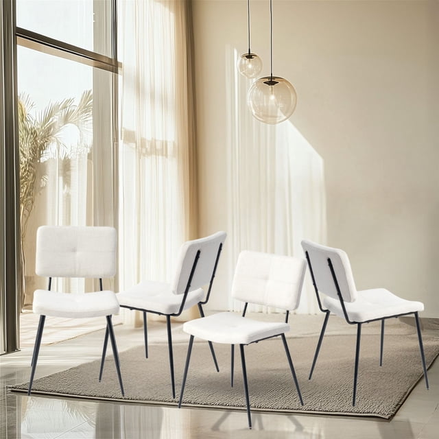 Homylin Juego de 4 Sillas de Comedor con Tejido Moderno sillas Laterales con Metal Piernas, Conjunto 4 sillas de Acento para Sala Estar,Cocina,Comedor, Cafe,Conferencia, Beige