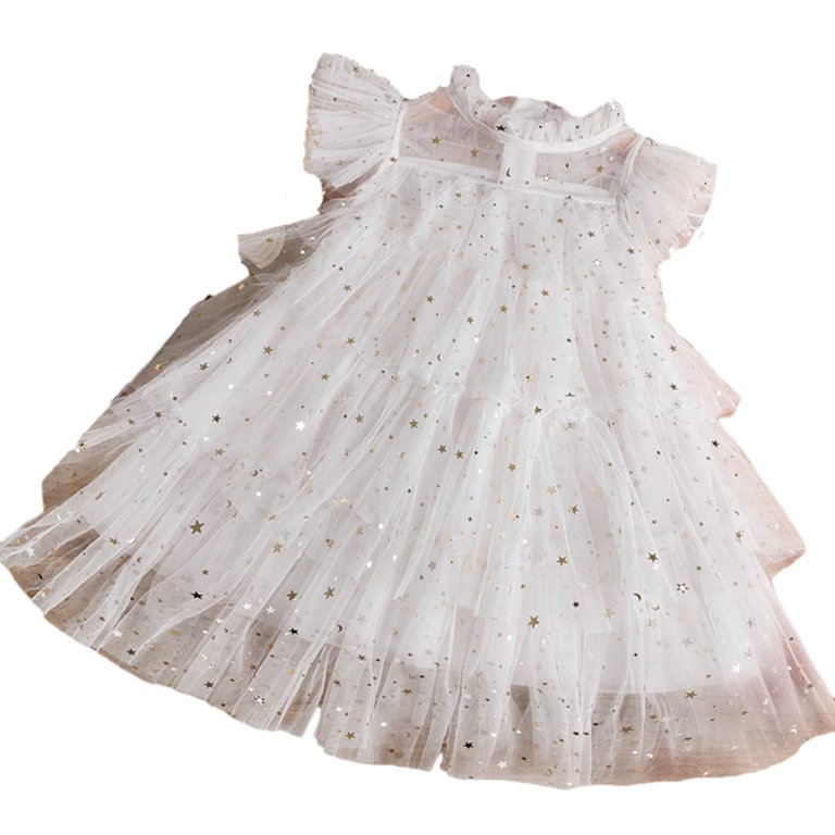 YWDJ Special Occasion Dresses Girls Spring And Summer New Girls Dress Star  Sequin Mesh Princess Dress Childrens Sleeveless Dress White 4Y - Walmart.com