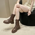 thumbnail image 5 of Brown Ladies Mid-Calf Boots With Lace-Up Detail Side Zipper Thick Sole Block Heel For Comfort, 5 of 5