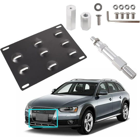 PET-U License Plate Mount Bracket Holder Front Bumper Tow Hook Black Replacement for 2008-2015 A4 S4 A5 S5 A7