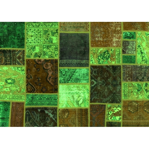 Ahgly Company Indoor Rectangle Patchwork Green Transitional Area Rugs, 4' x 6'