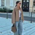 thumbnail image 5 of Womens Cropped Pea Coat Casual Button Down Short Jackets Fall Winter Outerwear Brown S, 5 of 9