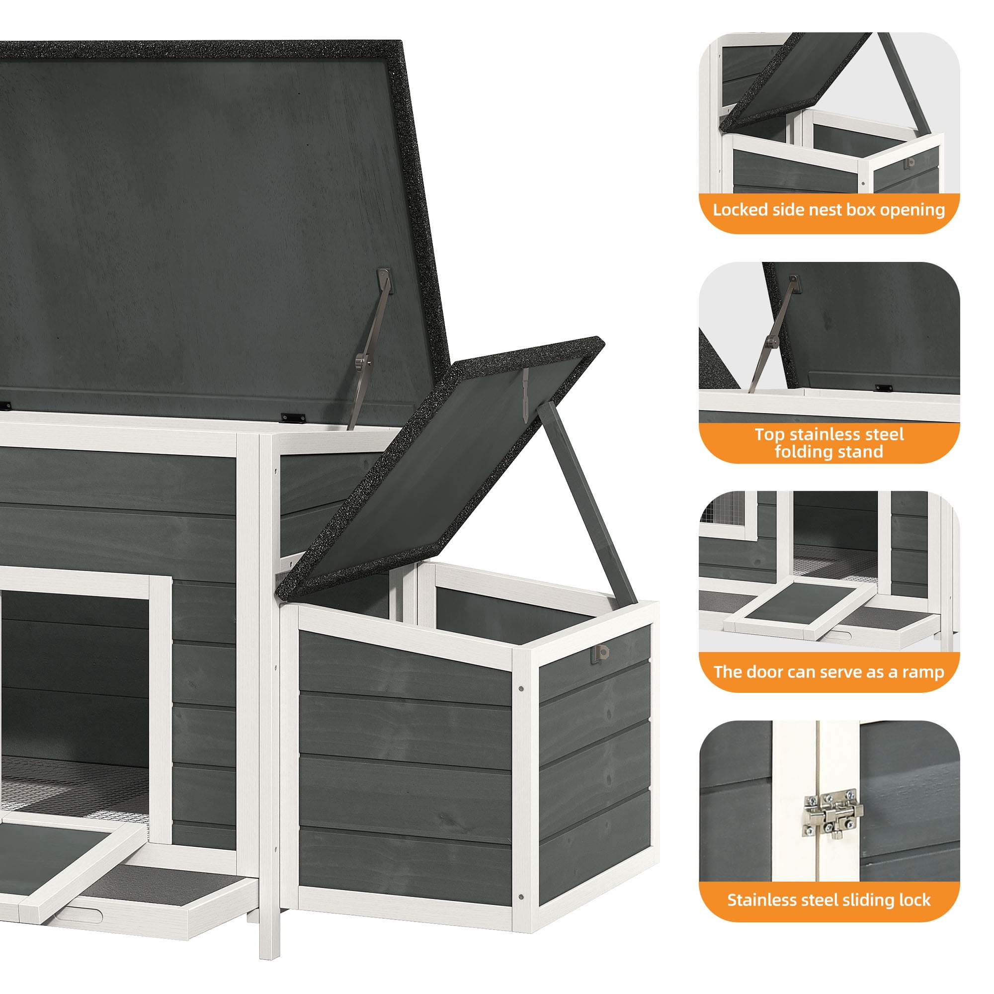 Craftian Wood Chicken Coop Hen House 2-4 Chickens with 2 Nesting Box,Outdoor Chicken Hutch Rabbit Hutch Duck Cage - Gray