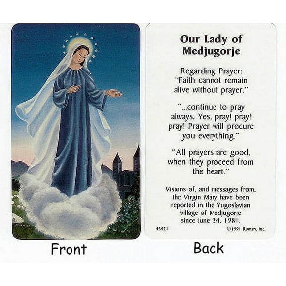 Club Pack Of 50 "Our Lady Of Medjugorje" Religious Prayer Cards #43421