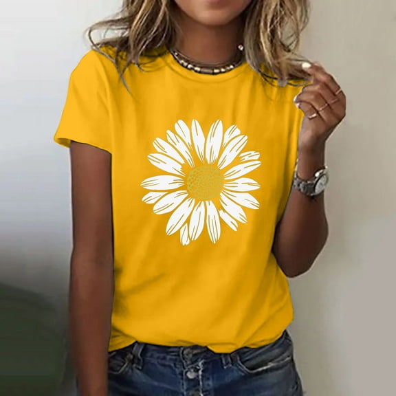 Endives Women Sunflower Summer Short Sleeve T Shirt Plus Size Loose Blouse Tops Graphic Casual Tees