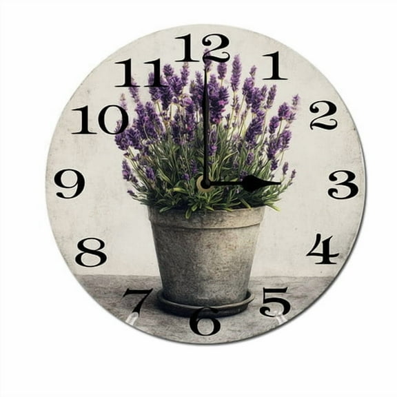 ZXCXRQFa Rustic Lavender Flowers Wall Clock Battery Operated Non Ticking Silent Analog Rustic Farmhouse Round Clock Wood Decor for Home Kitchen Living Room Bathroom