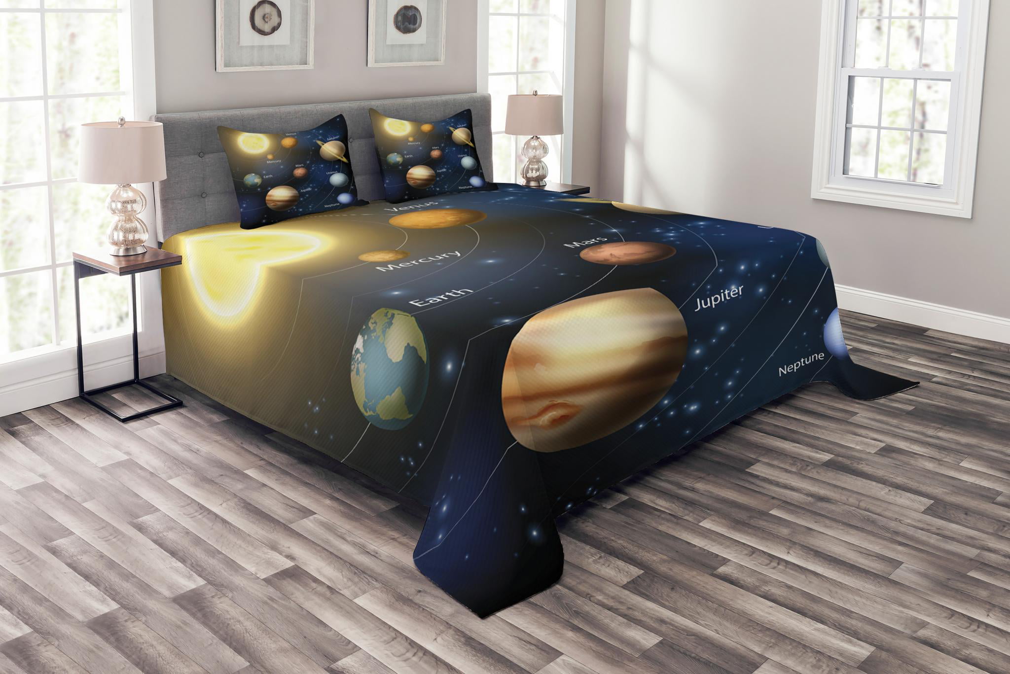 Black Orange Twin XL Size Bed Cover with All-Round Elastic Deep Pocket for Comfort Solar System Scientific Information Jupiter Saturn Universe Telescope Print Ambesonne Outer Space Fitted Sheet 