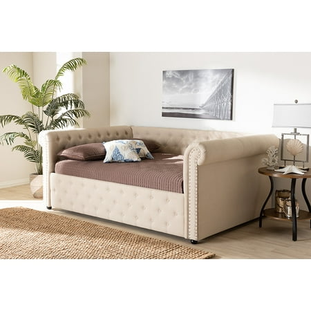 Baxton Studio Mabelle Modern and Contemporary Beige Fabric Upholstered Queen Size Daybed
