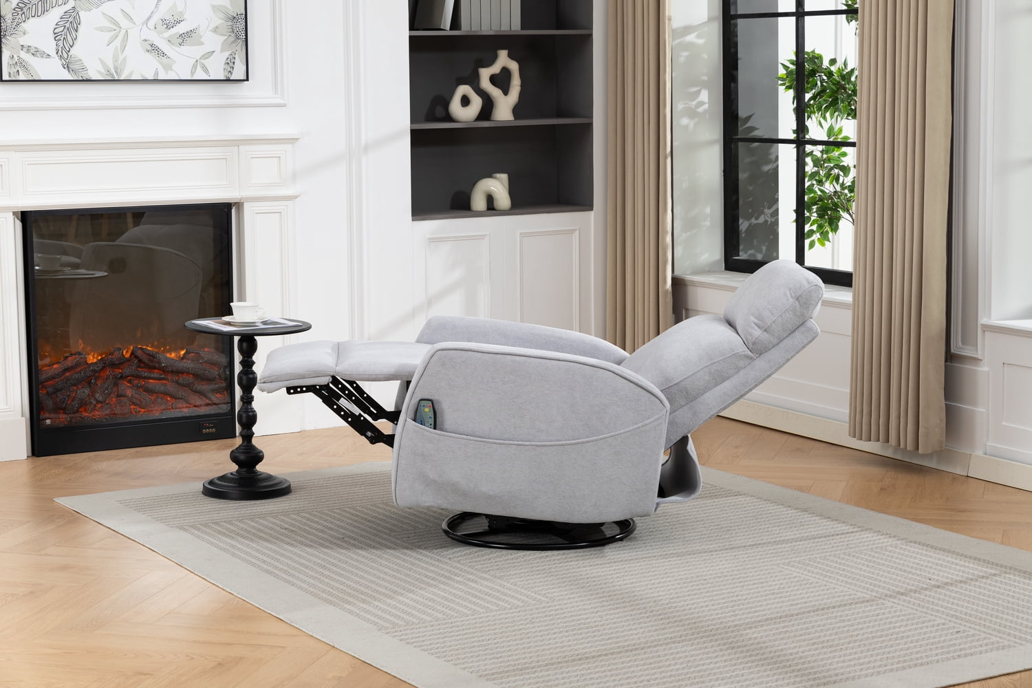 Leumius Glider Recliner Rocking Chair,360°Swivel Glider Rocking Chair,Upholstered Manual Recliner Chair for Nursery and Living Room,Grey