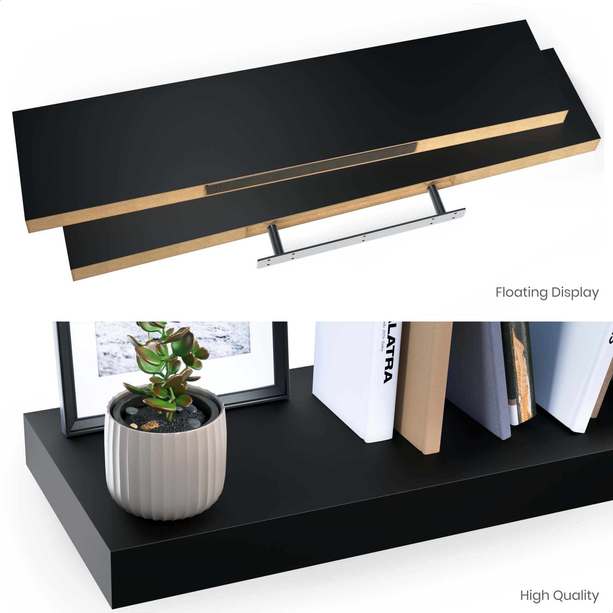 Ballucci 36" Floating Shelf, Wall Ledge with Invisible Bracket, 8" Deep, Black