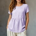 thumbnail image 2 of RUTAYY Women's T-Shirts Loose Solid Color Crew Neck Short Sleeve Pleated Tees Comfortable Breathable Classic Seaside Tops, 2 of 4