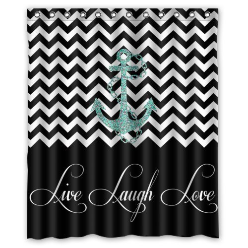ABPHQTO Hipster Quotes Live Love Laugh en negro Colorblock Chevron con ancla Cortina de ducha Cortina de ducha impermeable 150x180 cm