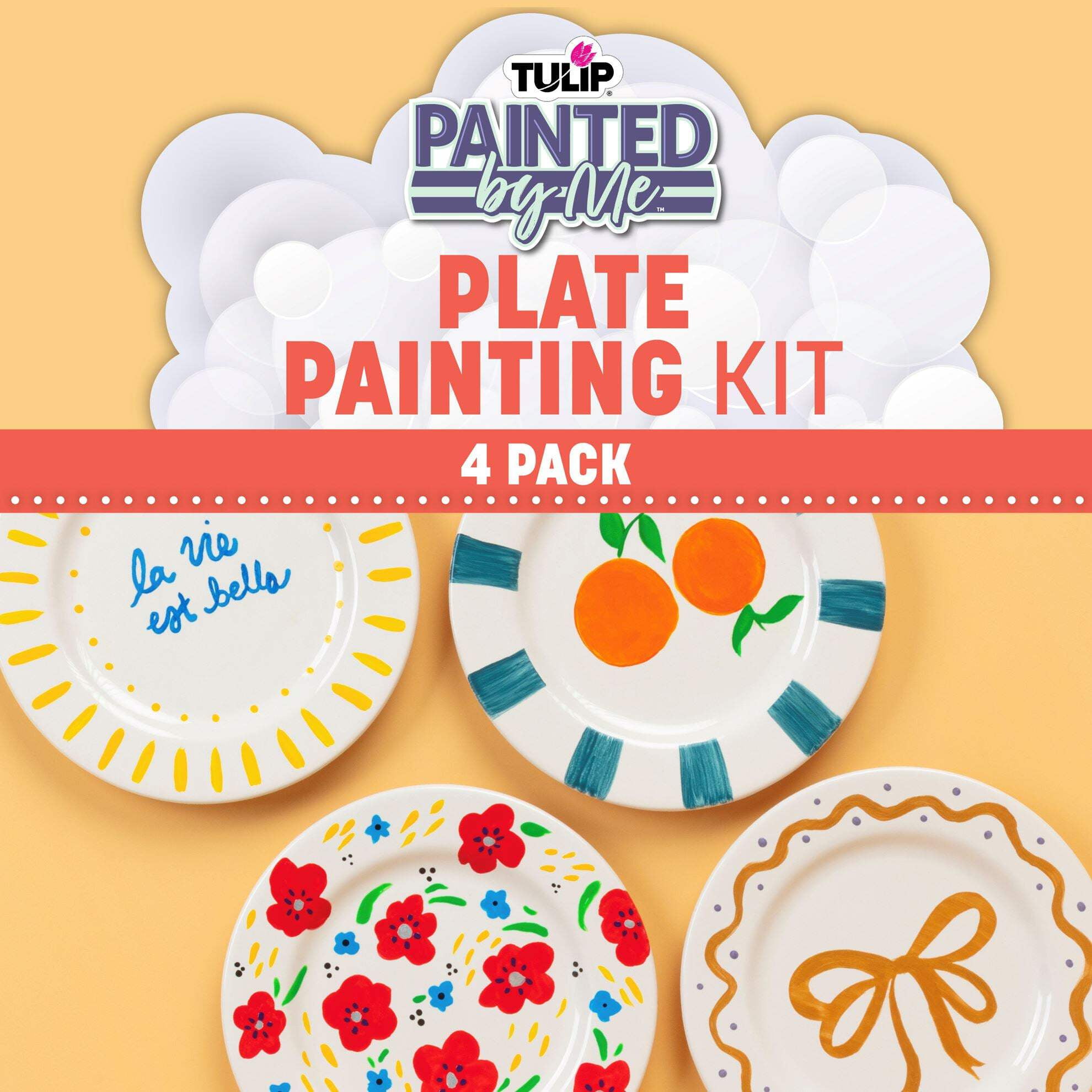 Tulip Food Safe Painted by Me Ceramic Plate Painting Set, Includes 16 Paints, 4 Brushes & 4 Paintable Plates. Bake at Home with Studio Quality Results