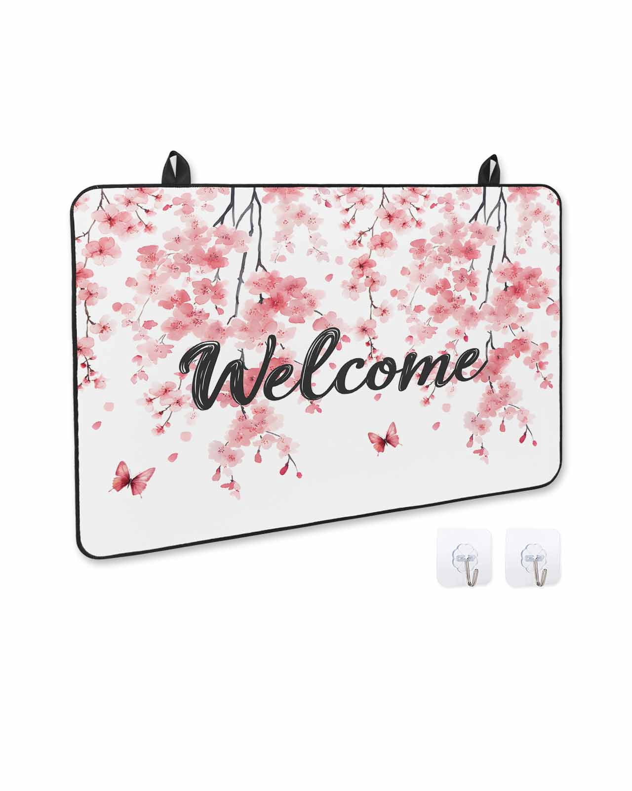 nqOlkjepod Large Induction Cooktop Protector Mat 24"x21", Cherry Blossoms Stove Top Covers for Electric Stove, Butterfly Pink Flower Pastoral Spring Stove Burner Cover Mats, Glass Top Stove Cover