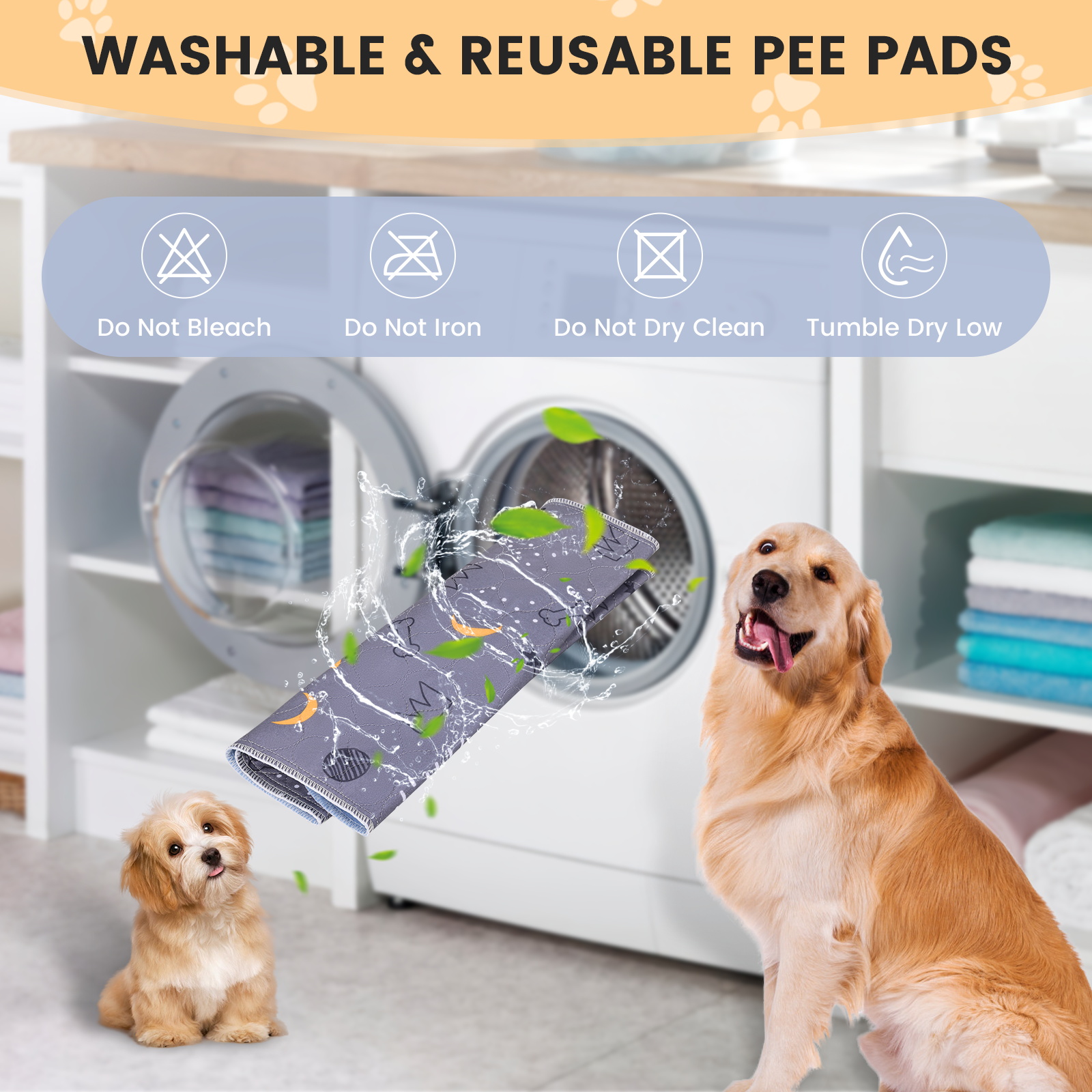 UPSKY Washable Pee Pads for Dogs 2 Pack Reusable Puppy Pads Pet Training Pads Dog Potty Pads 34”x36”