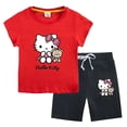 thumbnail image 4 of Hello Kitty nueva ropa para niños, Tops de algodón para niñas, pantalones cortos, traje de dos piezas, pantalones casuales de cinco puntos para niños + conjunto de Camiseta de cuello redondo, 4 of 4