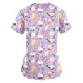 thumbnail image 2 of Easter Shirts for Women Plus Size Fun Print Short Sleeve V Neck Stretchy Holiday Nurse Working Uniform Scrub Top with Pocket Purple Pink XL, 2 of 4