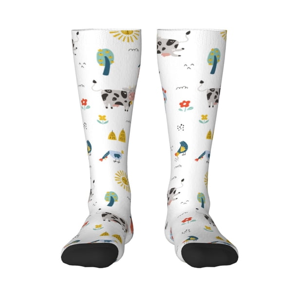 Fotbe Farm Animals Calcetas Divertidas Estampadas para Hombre y Mujer, Calcetas de Algodón hasta la Rodilla para Caminar, Correr, Enfermería y Embarazo