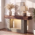 thumbnail image 5 of 55” Entryway Table with Charging Station & LED Light, Narrow Sofa Table for Hallway Living Room, Modern Farmhouse Console Table with Storage Shelf, Brown and Gray, 5 of 7