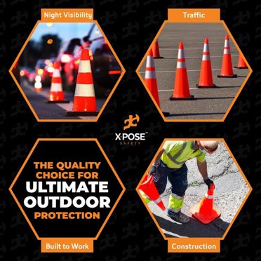 6-Pack 18" Orange Safety Traffic Cones With 3M Reflective Stripe – Wide Body, Made In USA – 1850-6