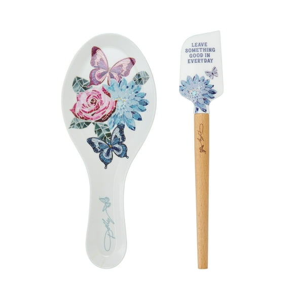 Dolly Parton 2-Piece Acacia Wood Spatula and Spoon Rest, Rose