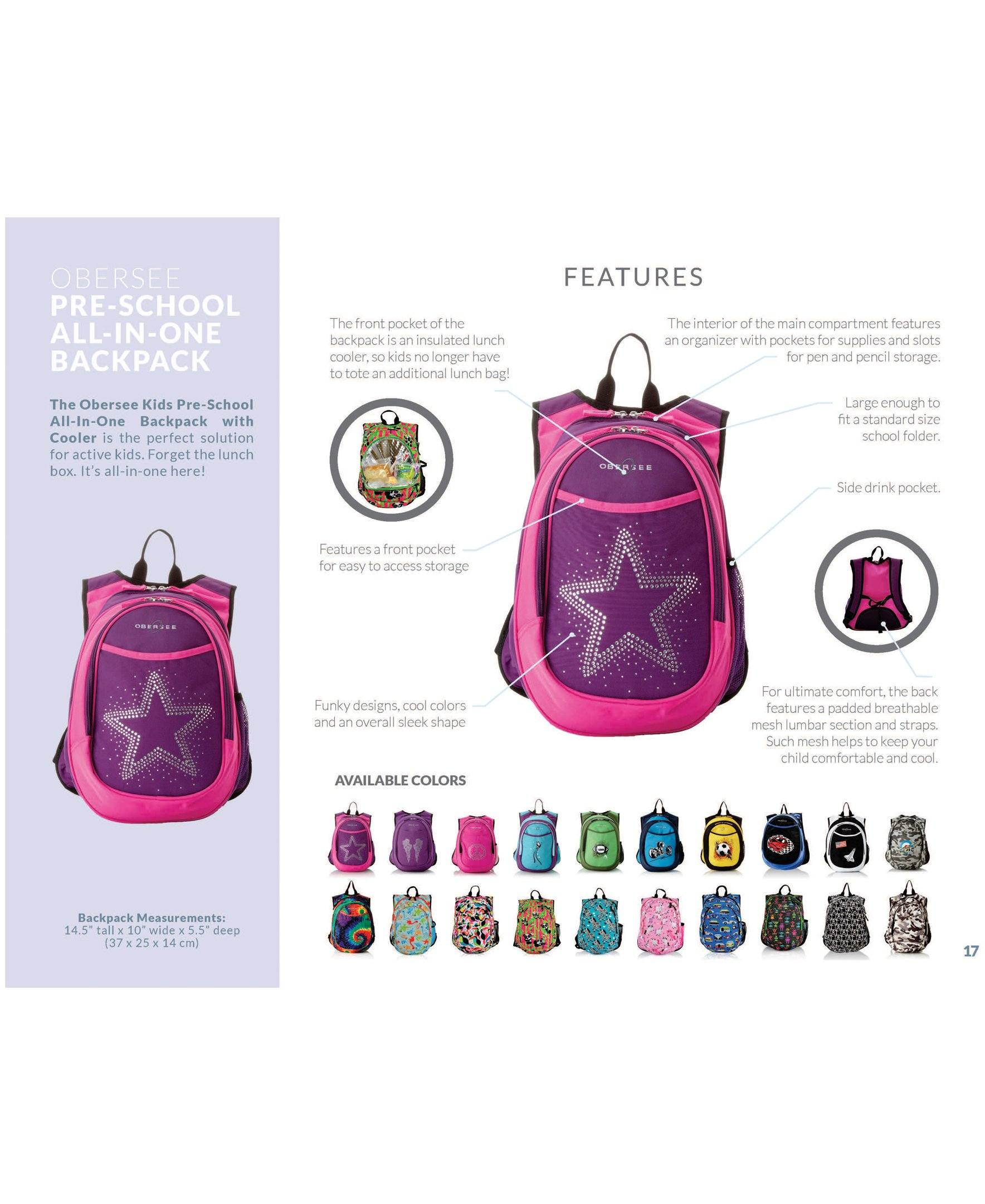 O3KCBP001 Obersee Mini Preschool All-in-One Backpack for Toddlers and Kids with integrated Insulated Cooler | Rhinestone Angel Wings - image 4 of 6