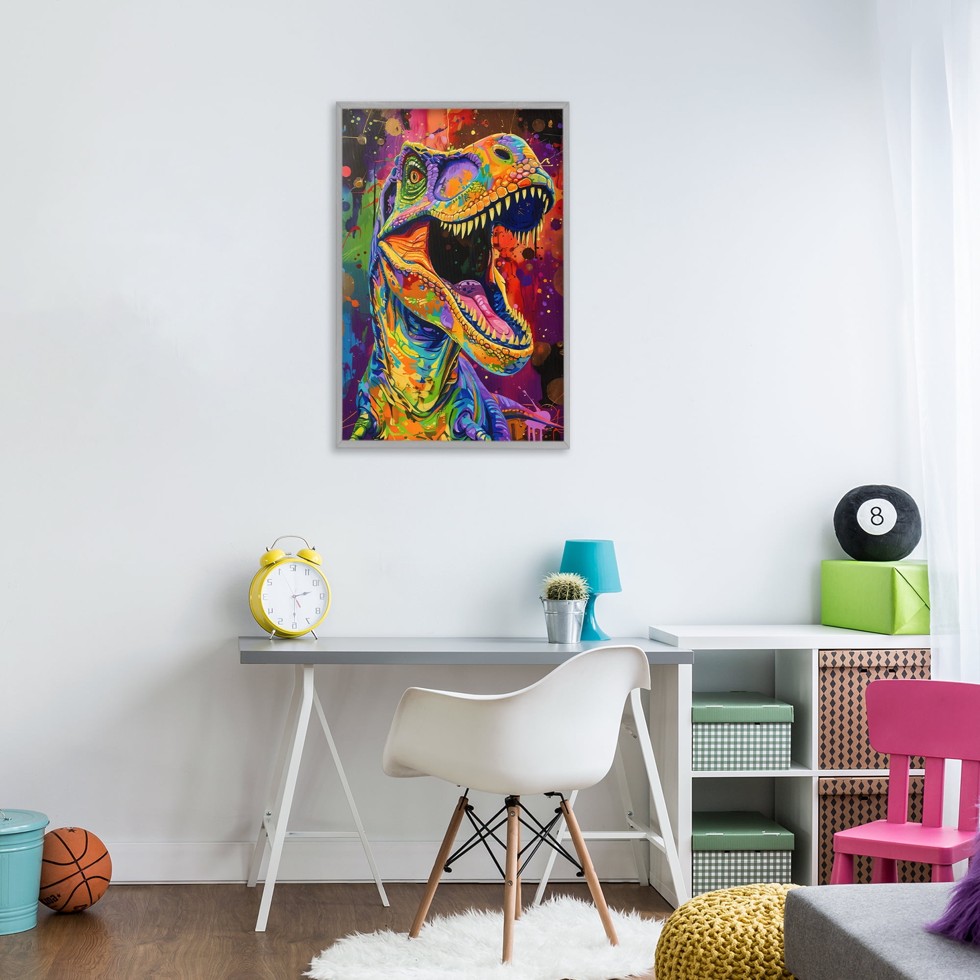 Stupell Industries Paint Splatter Urban T-Rex Gray Framed Giclee Art, design by Creative Studio