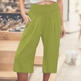 thumbnail image 2 of women's imitation and linen solid color elastic waist casual pants sports capri pants, 2 of 2