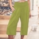thumbnail image 2 of Pantalones capri casuales con cintura elástica y efecto lino para mujer - Pantalones deportivos de color liso con tejido crepé lavado para un uso diario cómodo, 2 of 5