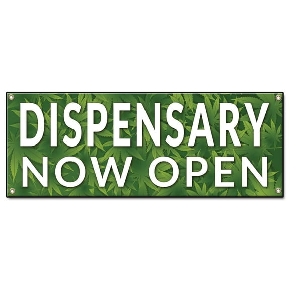 Dispensary Now Open | 36" X 96" Banner | Heavy Duty 13oz. Outdoor Vinyl Single Sided With Grommets | Made in The USA