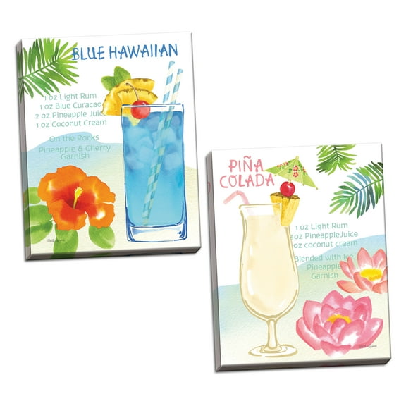 Gango Home Decor Contemporary Tropical Getaway I & II by Beth Grove (Ready to Hang); Two 16x20in Hand-Stretched Canvases