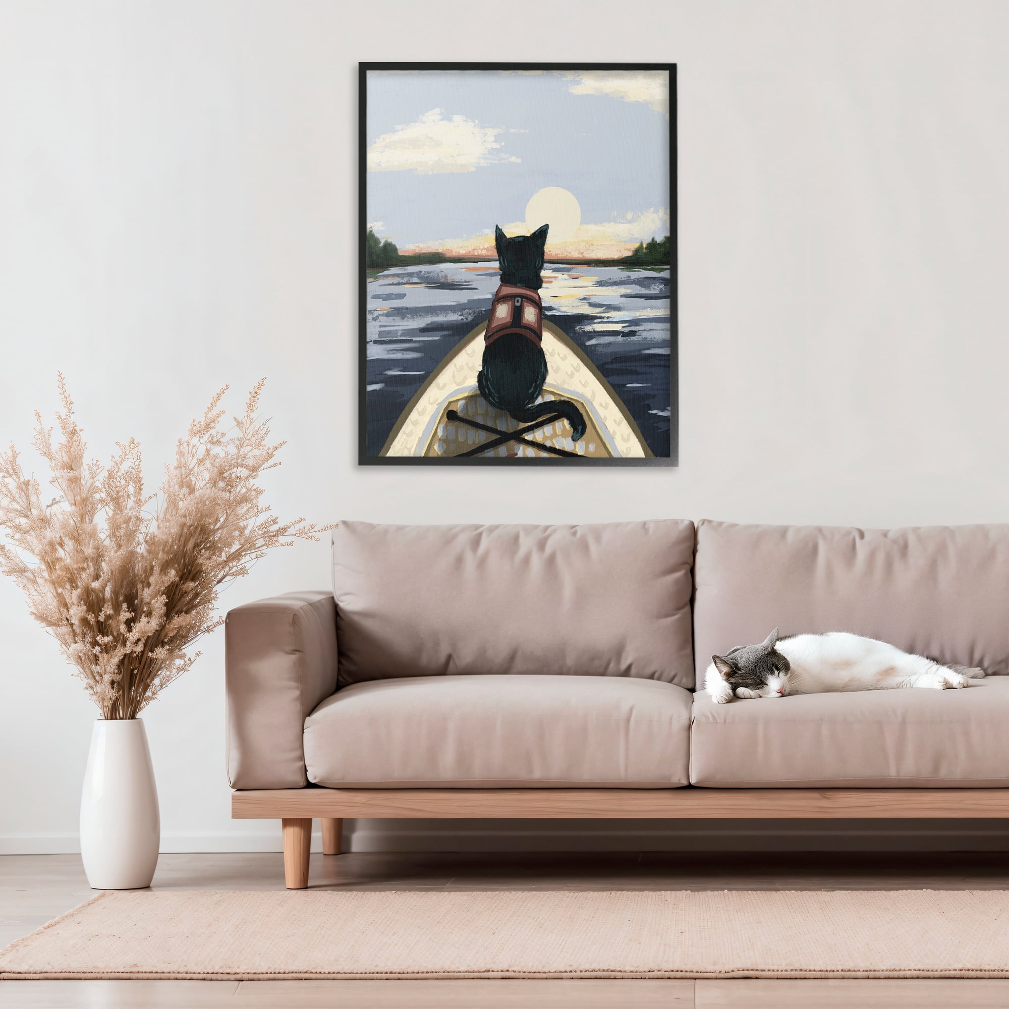 Stupell Industries Peaceful Cat Viewing Lake Black Framed Giclee Art, design by Denise Bartkus
