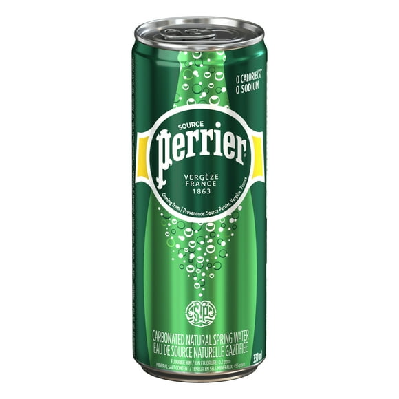 PERRIER Eau de source naturelle gazéifiée Original, sans calories, ni édulcorants, ni sodium, canette 2.64 kg PERRIER RG 8X330ML - FRENCH