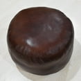 thumbnail image 3 of Round Shaped Goat Leather Handmade Eco-Friendly Brown Pouf - Round Shape, 21" x 21" x 12", Plain Solid, Goat Leather, Recycled Cotton Fill Stuffed, Leather Seating Pouf, 3 of 5