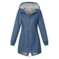 thumbnail image 4 of FDGIU Women's Striped Lined Mid Length Hooded Windbreaker Jacket, Full Zip Elastic Cuff Lightweight Outer Coat with Side Pockets for Spring Fall Outdoor Travel Daily Casual Layering, 4 of 7