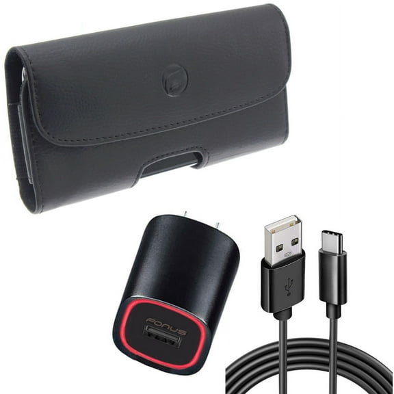 Case Belt Clip & Home Charger for iPhone 15 Pro Max - Leather Holster Cover Loops and Fast 18W USB Cable 6ft TYpe-C Power J1W for iPhone 15 Pro Max (6.7")