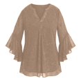thumbnail image 4 of Gelikeya Girls Ruffle 3/4 Sleeve Tops Dressy Casual Blouses V Neck Shirts Fashion Mesh Tunic Tops Work Party Shirt Outfit X01 Khaki 7-8 Years, 4 of 4