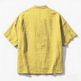 thumbnail image 6 of Men's Linen Shirt, Solid Color Short Sleeve Button Down, Summer Beach Holiday Top For Casual Streetwear & Vacation Yellow XL, 6 of 9