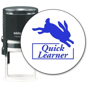 MaxMark Round Teacher Self Inking Stamp - Quick Learner - Jumbo Series, Style TS309 with Blue Ink