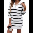 thumbnail image 1 of Vestido Tipo Sudadera de Rayas de Gran Tamaño para Mujer, Otoño 2025, con Cremallera 1/4, Larga, Sudadera de Punto, Minivestido Tipo Jersey. M, 1 of 9