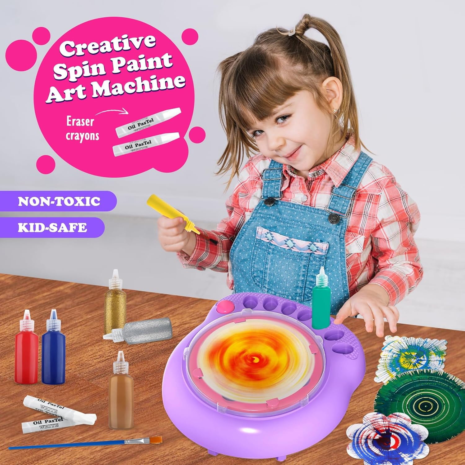 Wiher Spin Art Paint Kit for Kids, Coloring Rotating Electric Graffiti Clay Toy, Cool Paint Art Toys Kits Set, Art Craft Set for 4-12 Year Old