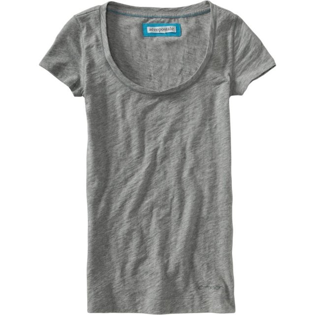 Aeropostale - Camiseta básica con cuello redondo para mujer, color gris, pequeña