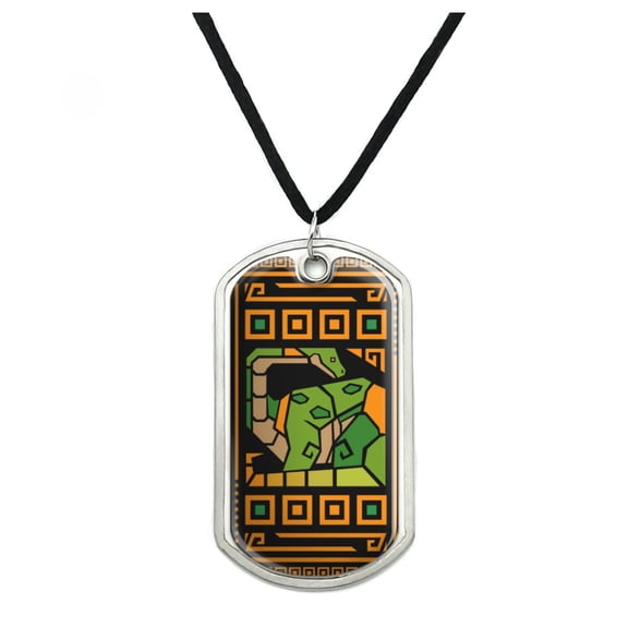 Geometric Apatosaurus Brontosaurus Dinosaur Aztec Mayan Style Military Dog Tag Pendant Necklace with Cord