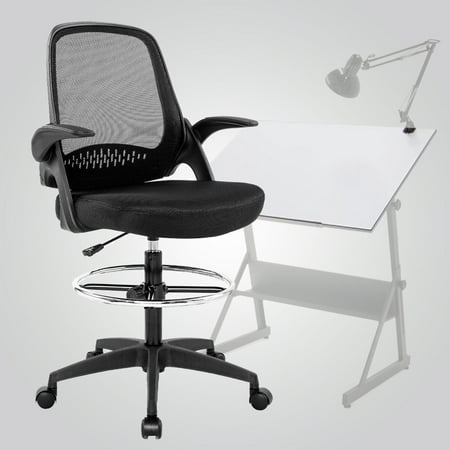 Ergonomic Mid-Back Mesh Drafting Chair With Lumbar Support Flip-Up Arms Desk Computer Adjustable Swivel Rolling Home Tall Office Chair For (Best Office Chair With Adjustable Lumbar Support)